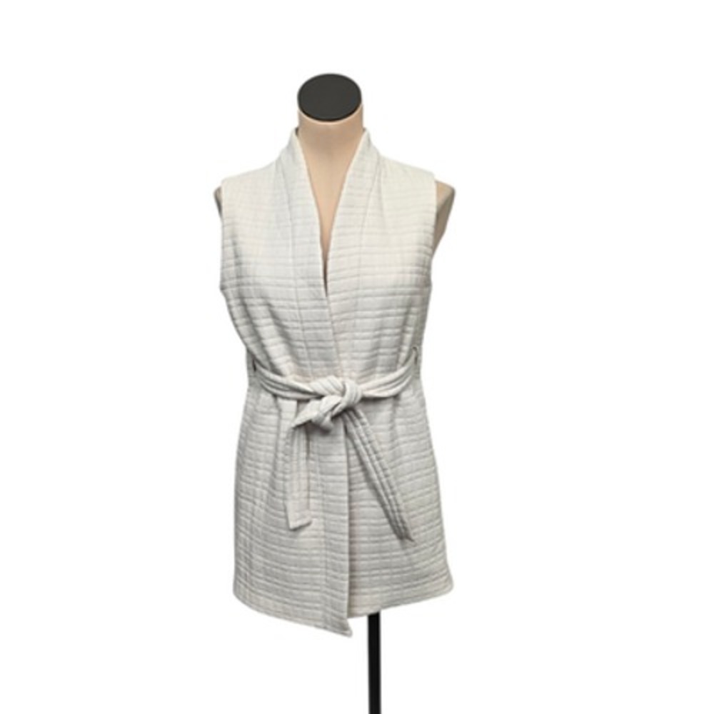 Lululemon Vest Womens‎ Size 4 White Quilted Wrap Belted Open Front Cozy Longline